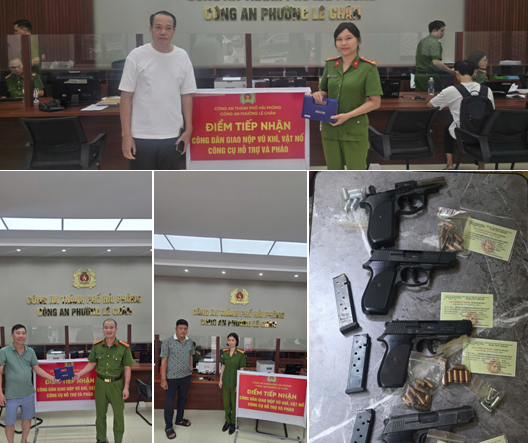 Công an phường Lê Chân tiếp nhận 49 công cụ hỗ trợ do công dân tự nguyện giao nộp